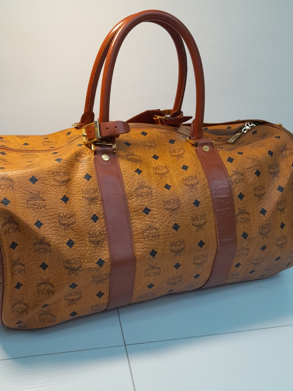 MCM Cognac Visetos Leather Weekender Duffel Bag - Picture 2 of 10
